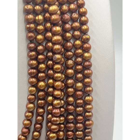 MultiStrand  Chocolate Pearls‎ Brown Copper-colored pearls Pearl Bib necklace - Picture 5 of 14